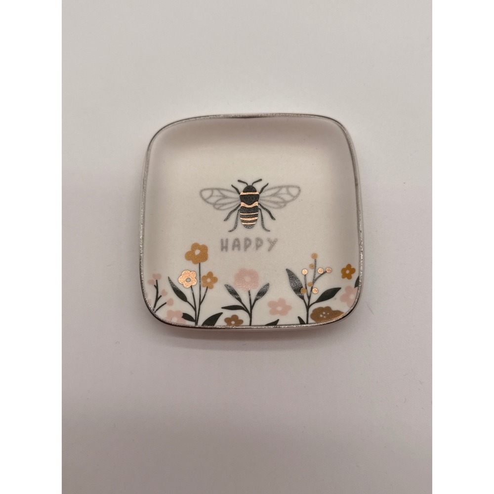 Karma "Bee Happy" Floral Trinket Dish | Decorative Jewelry Catchall